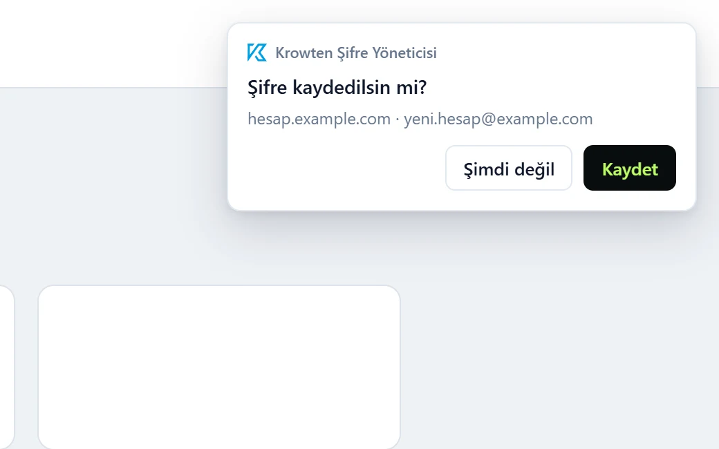 Yeni şifreyi kaydetme önerisi